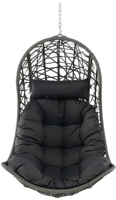 Hanging Egg Chair PE Rattan Swing Hammock Chair with Soft Pillow and Cushion-Gray