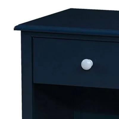 Transitional 1 Drawer Wooden Nightstand with Open Compartment, Blue-Benzara