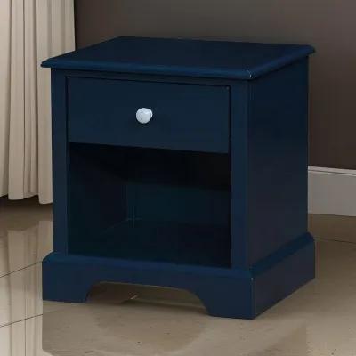 Transitional 1 Drawer Wooden Nightstand with Open Compartment, Blue-Benzara