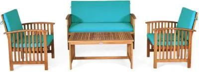 Hivvago 4 Pieces Patio Solid Wood Furniture Set with Water Resistant Cushions