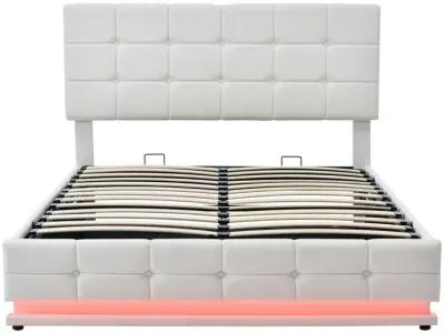 Tufted Upholstered Platform Bed With Hydraulic Storage System, Queen Size PU Storage Bed