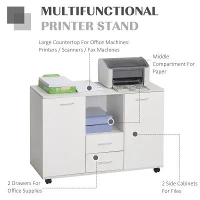 White Office Organizer: Multifunction Filing Cabinet/Printer Stand