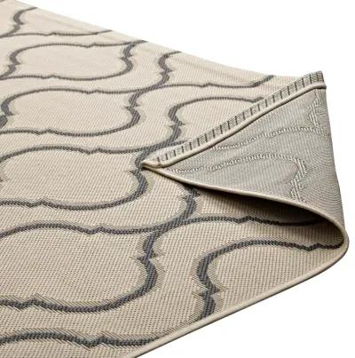 Linza Wave Abstract Trellis 8x10 Indoor and Outdoor Area Rug - Beige and Gray