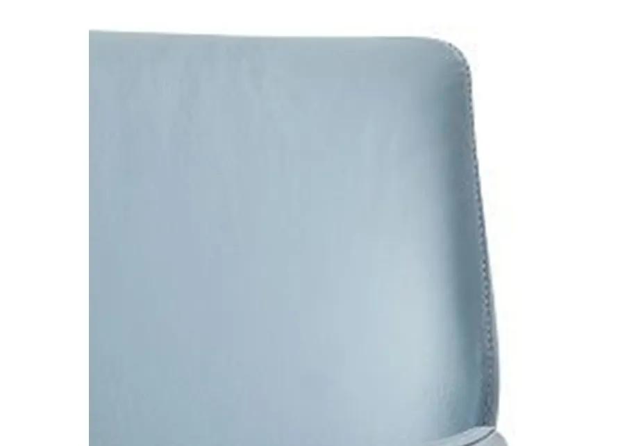 24 Inch Swivel Side Chair, Light Blue Leather Upholstery, Black Legs - Benzara