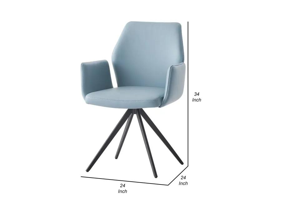 24 Inch Swivel Side Chair, Light Blue Leather Upholstery, Black Legs - Benzara