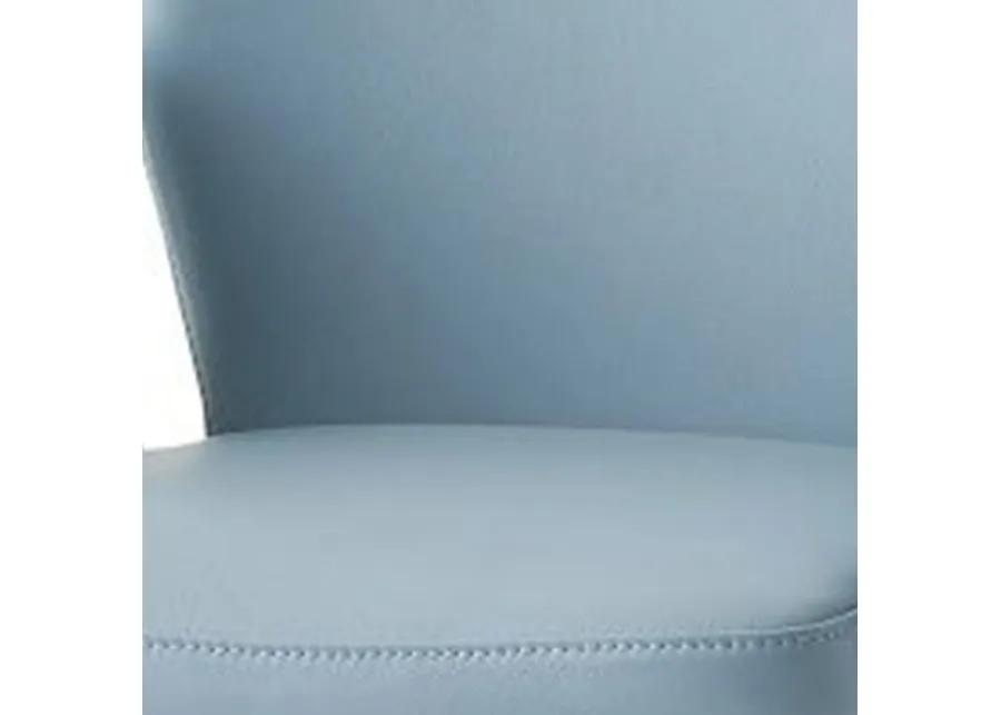 24 Inch Swivel Side Chair, Light Blue Leather Upholstery, Black Legs - Benzara