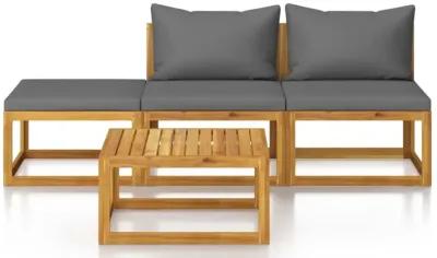 vidaXL 4 Piece Garden Lounge Set with Cushion Solid Acacia Wood