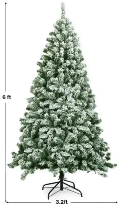 6 Feet Snow Flocked Artificial Christmas Tree Hinged with 928 Tips