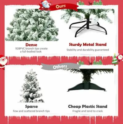 6 Feet Snow Flocked Artificial Christmas Tree Hinged with 928 Tips