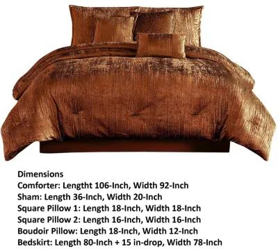 Jay 7 Piece King Comforter Set, Copper Polyester Velvet Deluxe Texture - Benzara