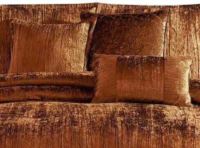 Jay 7 Piece King Comforter Set, Copper Polyester Velvet Deluxe Texture - Benzara