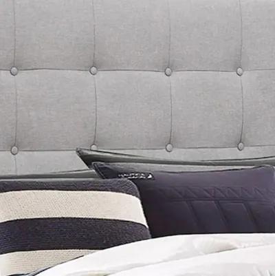 Lawrence Full Size Bed, Wood Frame, Light Gray Button Tufted Upholstery - Benzara