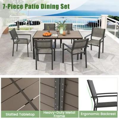 Hivvago 7 Piece Outdoor Dining Set with 6 Stackable Chairs and Large Rectangle Table