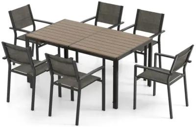 Hivvago 7 Piece Outdoor Dining Set with 6 Stackable Chairs and Large Rectangle Table