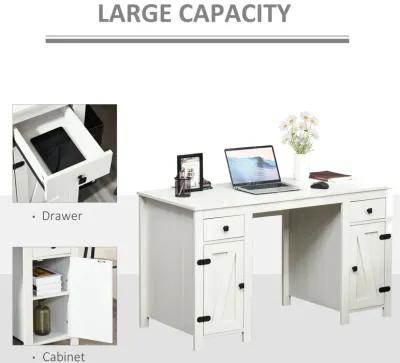 White Barn Door Desk: Home Office Writing Desk with Adjustable Shelf