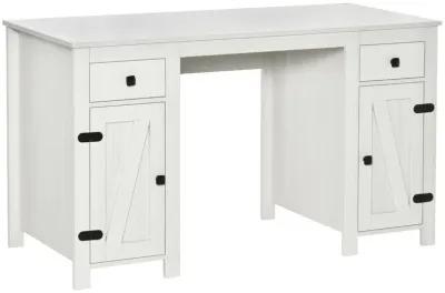 White Barn Door Desk: Home Office Writing Desk with Adjustable Shelf