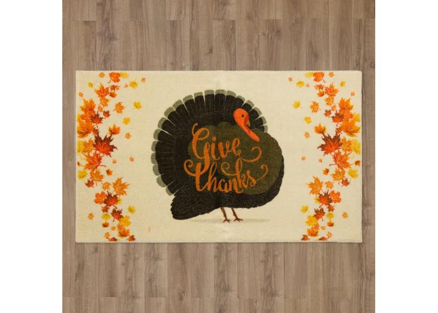 Give Thanks Turkey Cream 2' x 3' 4" Kitchen Mat