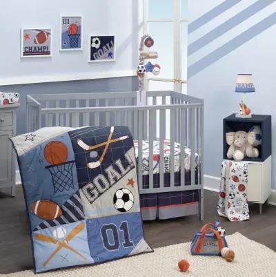 Lambs & Ivy Baby Sports White Fleece Baby Blanket - Football/Basketball/Baseball