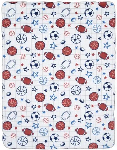 Lambs & Ivy Baby Sports White Fleece Baby Blanket - Football/Basketball/Baseball