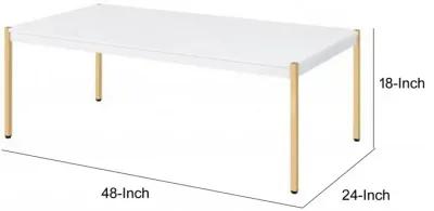 Coffee Table with Metal Tube Legs, White and Gold-Benzara