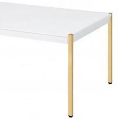 Coffee Table with Metal Tube Legs, White and Gold-Benzara