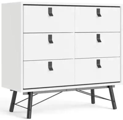 Tvilum Ry 6 Drawer Chest, White Matte/Black