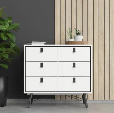 Tvilum Ry 6 Drawer Chest, White Matte/Black