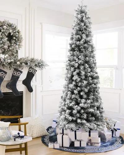 LuxenHome 7Ft Pre-Lit LED Artificial Snow Flocked Slim Fir Christmas Tree