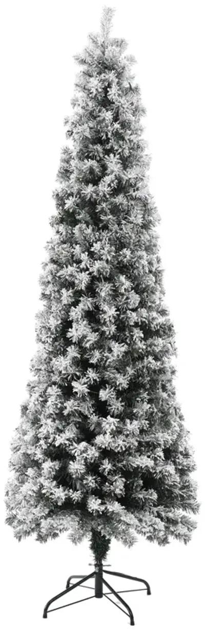 LuxenHome 7Ft Pre-Lit LED Artificial Snow Flocked Slim Fir Christmas Tree