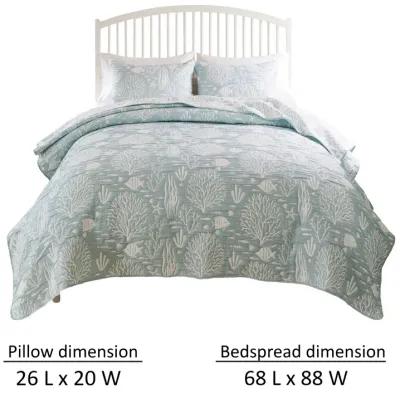 Amy 2pc XL Twin Coverlet and Pillow Sham Set, Coastal Design Seafoam Blue