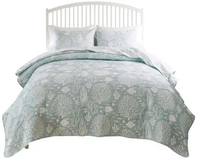 Amy 2pc XL Twin Coverlet and Pillow Sham Set, Coastal Design Seafoam Blue