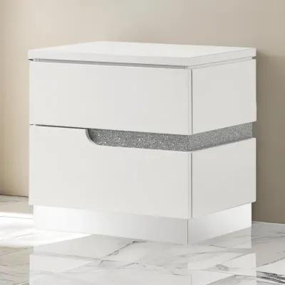 Ara 23 Inch Nightstand, 2 Drawers, Crystal Accents, White Laminate Finish - Benzara