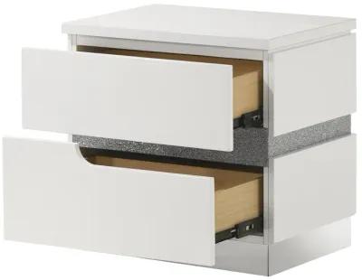 Ara 23 Inch Nightstand, 2 Drawers, Crystal Accents, White Laminate Finish - Benzara