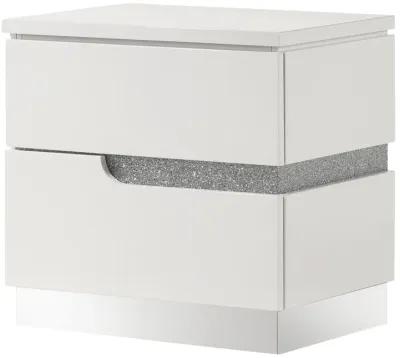 Ara 23 Inch Nightstand, 2 Drawers, Crystal Accents, White Laminate Finish - Benzara