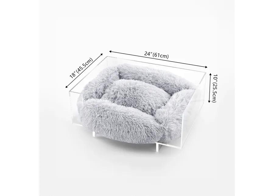 Carole Small/Medium Modern Lucite Calming Fluffy Pet Bed with Washable Cushion