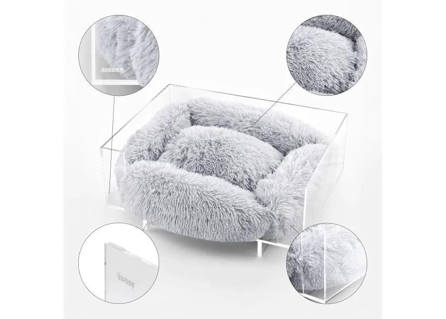 Carole Small/Medium Modern Lucite Calming Fluffy Pet Bed with Washable Cushion