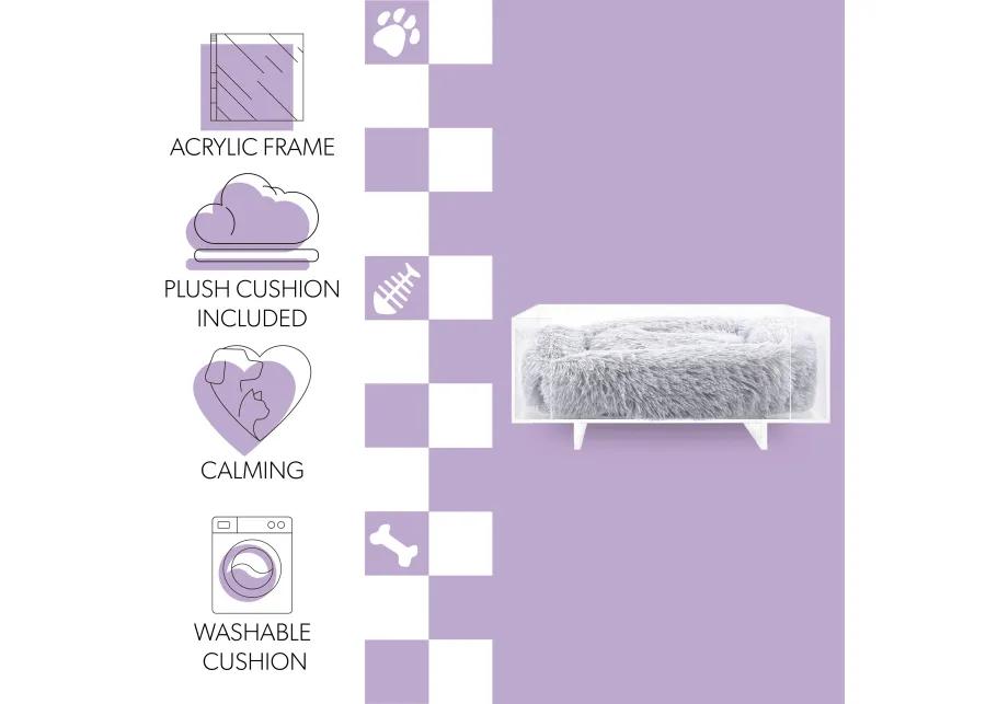 Carole Small/Medium Modern Lucite Calming Fluffy Pet Bed with Washable Cushion