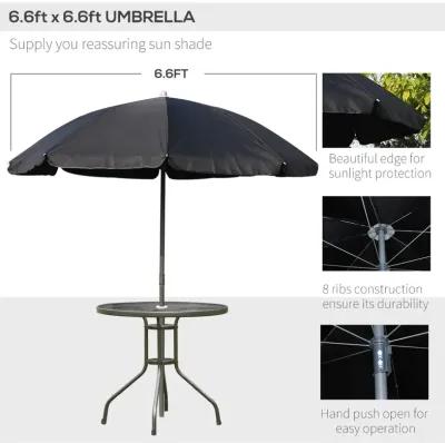 Black Outdoor Dining: 6-Piece Patio Set with Umbrella and Folding Chairs