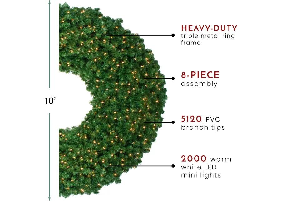 10' Pre-Lit Olympia Pine Commercial Artificial Christmas Wreath - Warm White Lights