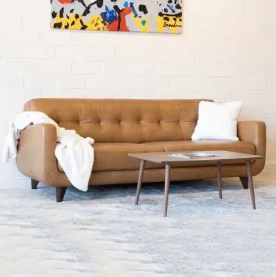 Cassie Mid-Century Modern Genuine Tan Leather Sofa