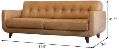 Cassie Mid-Century Modern Genuine Tan Leather Sofa