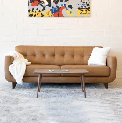 Cassie Mid-Century Modern Genuine Tan Leather Sofa