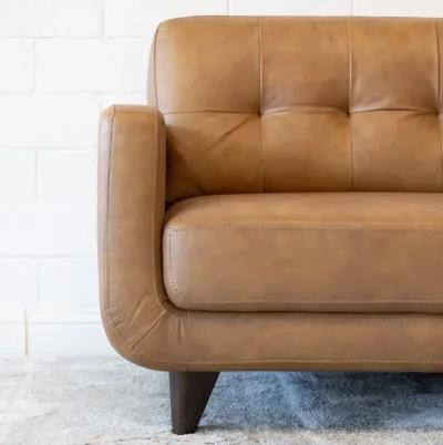 Cassie Mid-Century Modern Genuine Tan Leather Sofa