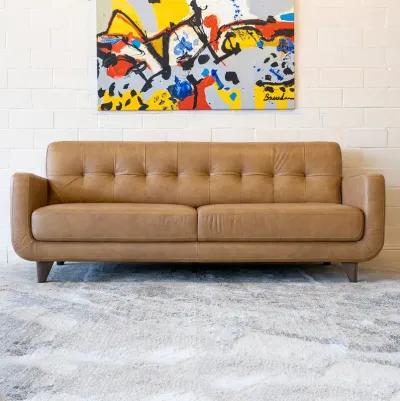 Cassie Mid-Century Modern Genuine Tan Leather Sofa