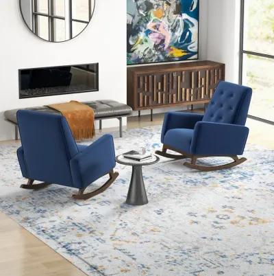 Windsor Dark Blue Velvet Fabric Rocking Chair