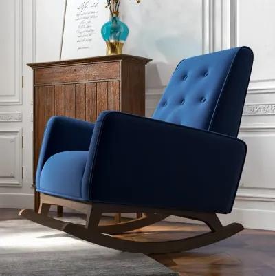 Windsor Dark Blue Velvet Fabric Rocking Chair