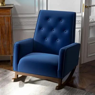 Windsor Dark Blue Velvet Fabric Rocking Chair