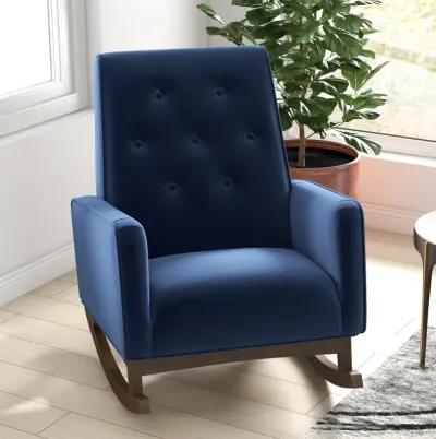 Windsor Dark Blue Velvet Fabric Rocking Chair