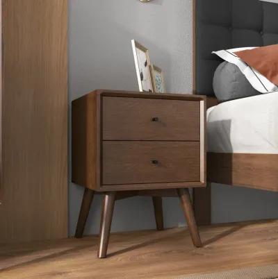 Noak Mid Century Modern Style Night Stand Walnut 2-Drawers