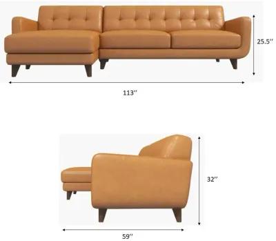 Cassie Tan Leather Sectional Sofa Left Facing Chaise